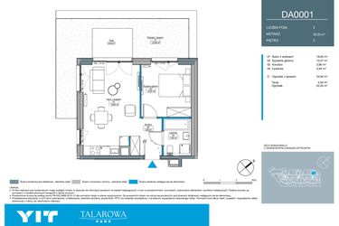 Rzut - Mieszkanie na sprzedaż 2 pokoje o powierzchni 36,5 m² - numer DA0001 w Talarowa Park II
