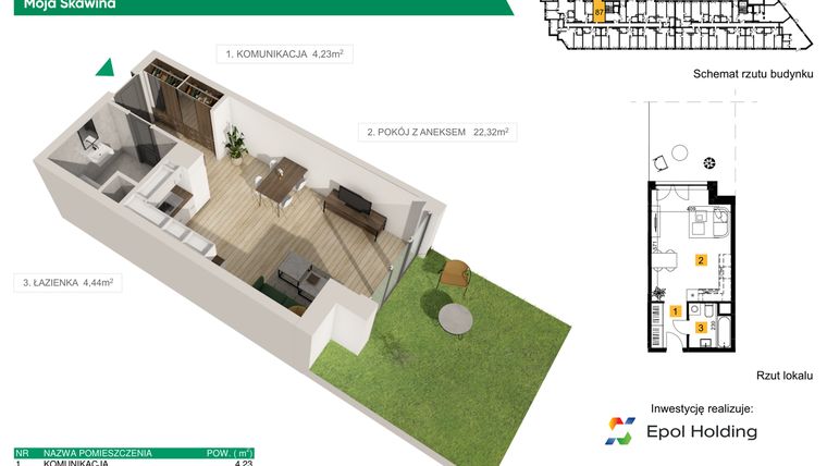 Rzut - Mieszkanie na sprzedaż 1 pokój o powierzchni 30,99 m² - numer M87 w Moja Skawina