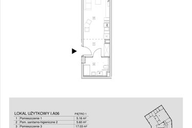 Rzut - Mieszkanie na sprzedaż 1 pokój o powierzchni 27,79 m² - numer I.A.06 w Krakowska 35 - Apartamenty Inwestycyjne