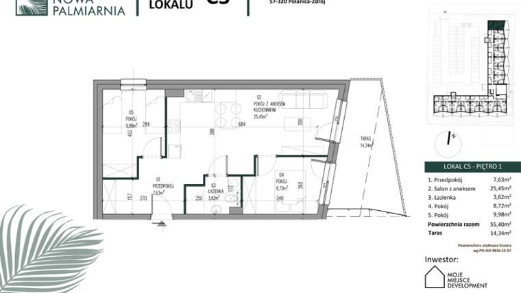 Rzut - Mieszkanie na sprzedaż 3 pokoje o powierzchni 55,4 m² - numer C05 w Nowa Palmiarnia