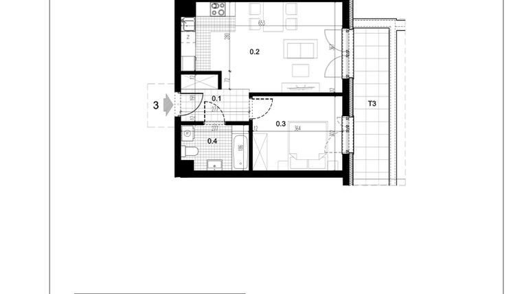 Rzut - Mieszkanie na sprzedaż 2 pokoje o powierzchni 41,69 m² - numer C1.3 w Centralna II