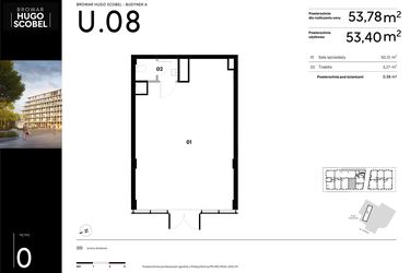 Rzut - Lokal użytkowy na sprzedaż 1 pokój o powierzchni 53,78 m² - numer U.08 w Browar HUGO SCOBEL