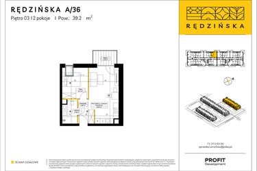 Rzut - Mieszkanie na sprzedaż 2 pokoje o powierzchni 39,2 m² - numer RD4A/A/36 w Rędzińska 4
