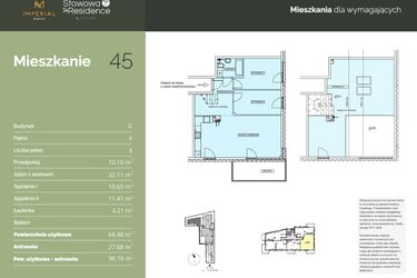 Rzut - Mieszkanie na sprzedaż 3 pokoje o powierzchni 96,16 m² - numer C45 w Stawowa Residence - etap V