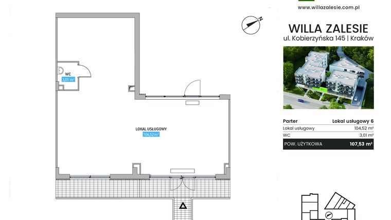 Rzut - Lokal użytkowy na sprzedaż 1 pokój o powierzchni 107,53 m² - numer L6 w Willa Zalesie