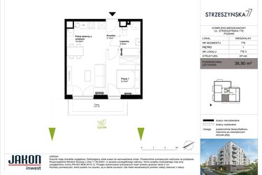 Rzut - Mieszkanie na sprzedaż 2 pokoje o powierzchni 36,9 m² - numer 77E.3 w Strzeszyńska 77