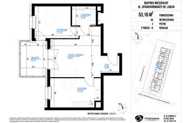 Rzut - Mieszkanie na sprzedaż 2 pokoje o powierzchni 53,16 m² - numer 44 w Vieniava edycja druga