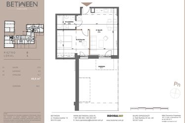 Rzut - Mieszkanie na sprzedaż 2 pokoje o powierzchni 46,88 m² - numer 1 w BETWEEN