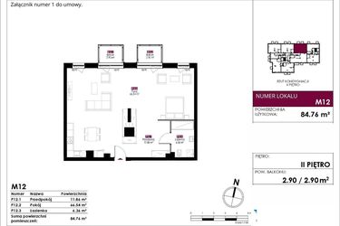 Rzut - Mieszkanie na sprzedaż 4 pokoje o powierzchni 84,76 m² - numer M12 w Słowackiego 78