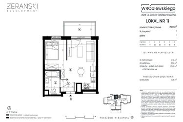 Rzut - Mieszkanie na sprzedaż 1 pokój o powierzchni 29,71 m² - numer A11 w Wróblewskiego
