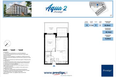 Rzut - Mieszkanie na sprzedaż 2 pokoje o powierzchni 40,14 m² - numer F.114 w Bel Mare (Międzyzdroje)