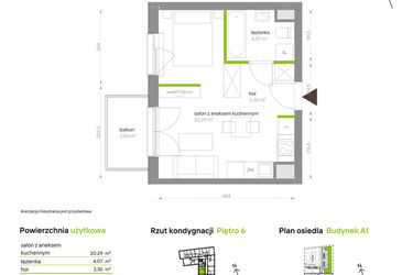 Rzut - Mieszkanie na sprzedaż 1 pokój o powierzchni 27,71 m² - numer A1.6A39 w Bemowo Vita