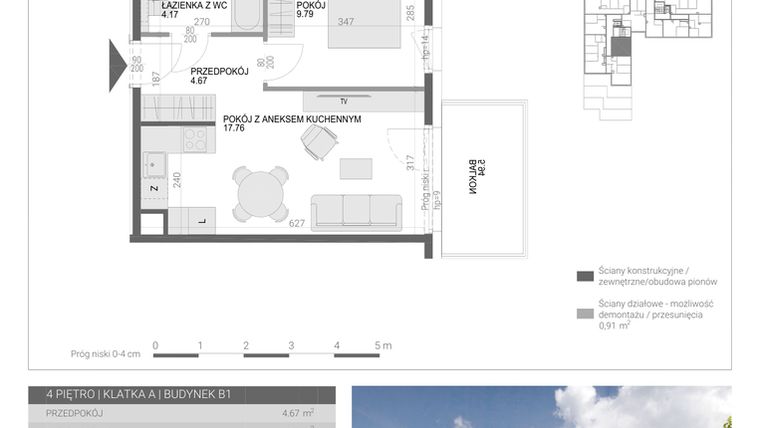 Rzut - Mieszkanie na sprzedaż 2 pokoje o powierzchni 36,39 m² - numer M35 w Modern House II