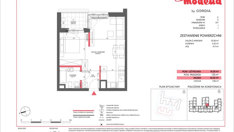 Rzut - Mieszkanie na sprzedaż 1 pokój o powierzchni 41,29 m² - numer A.077 w Modena II