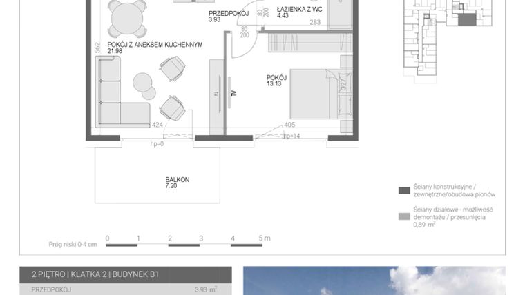 Rzut - Mieszkanie na sprzedaż 2 pokoje o powierzchni 43,47 m² - numer M51 w Modern House II