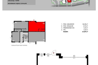 Rzut - Lokal użytkowy na sprzedaż 1 pokój o powierzchni 61,89 m² - numer Z3_U3 w Osiedle Malarska etap IV