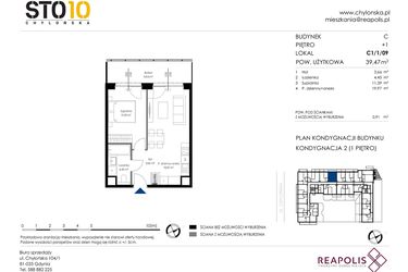 Rzut - Mieszkanie na sprzedaż 2 pokoje o powierzchni 39,47 m² - numer C1/1/09 w Chylońska STO10 etap III