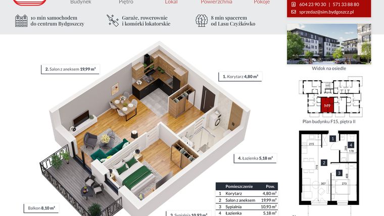 Rzut - Mieszkanie na sprzedaż 2 pokoje o powierzchni 40,9 m² - numer 9 w Tęczowy Zakątek F-15