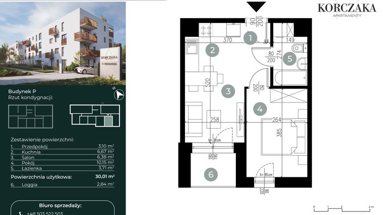 Rzut - Mieszkanie na sprzedaż 2 pokoje o powierzchni 30,01 m² - numer P.II.03 w Korczaka Apartamenty