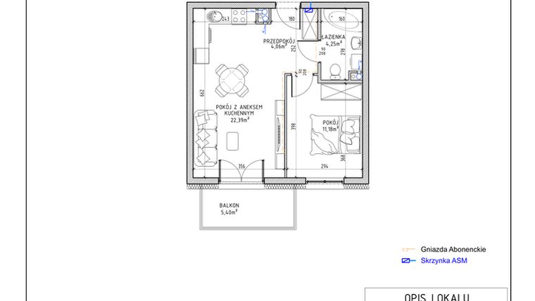 Rzut - Mieszkanie na sprzedaż 2 pokoje o powierzchni 41,88 m² - numer 44 w Harmonia bud. M3