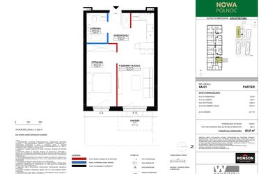 Rzut - Mieszkanie na sprzedaż 2 pokoje o powierzchni 40,45 m² - numer 4A_01 w Nowa Północ etap 2
