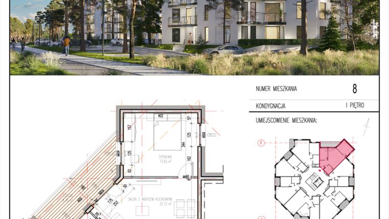Rzut - Mieszkanie na sprzedaż 3 pokoje o powierzchni 54,88 m² - numer 8 w Grasera 12
