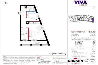 Rzut - Mieszkanie na sprzedaż 3 pokoje o powierzchni 57,22 m² - numer EB_16 w Viva Jagodno etap III
