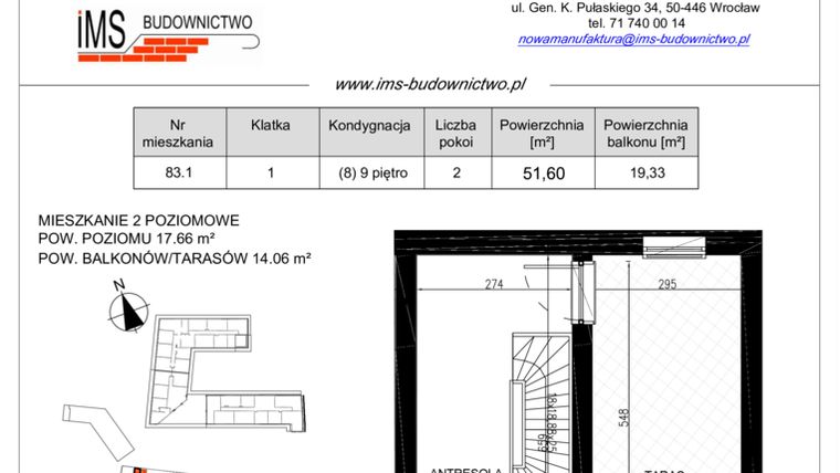 Rzut - Mieszkanie na sprzedaż 1 pokój o powierzchni 51,6 m² - numer 83 w Nowa Manufaktura