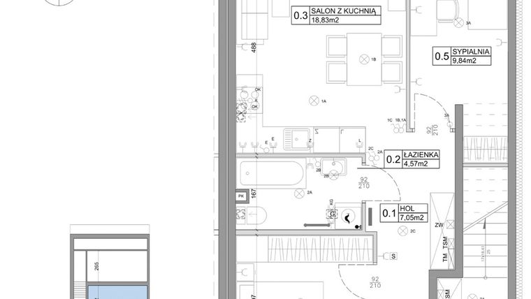 Rzut - Mieszkanie na sprzedaż 3 pokoje o powierzchni 51,15 m² - numer 59 w Boska Ksawerowska IV