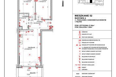 Rzut - Mieszkanie na sprzedaż 3 pokoje o powierzchni 57,98 m² - numer 4.52 w Osiedle 4 Pory Roku - Etap VII