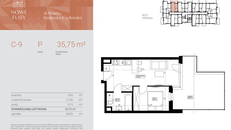 Rzut - Mieszkanie na sprzedaż 2 pokoje o powierzchni 35,75 m² - numer M9_NF.c w Nowe Flisy II