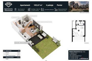 Rzut - Mieszkanie na sprzedaż 4 pokoje o powierzchni 103,67 m² - numer 5A w Apartamenty Diamentowa