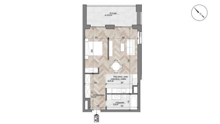 Rzut - Mieszkanie na sprzedaż 1 pokój o powierzchni 52,98 m² - numer 1 w Apartamenty Czysta