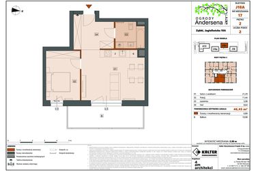Rzut - Mieszkanie na sprzedaż 2 pokoje o powierzchni 46,45 m² - numer 17C w Ogrody Andersena