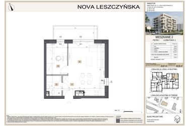 Rzut - Mieszkanie na sprzedaż 2 pokoje o powierzchni 36,95 m² - numer M2 w Nova Leszczyńska