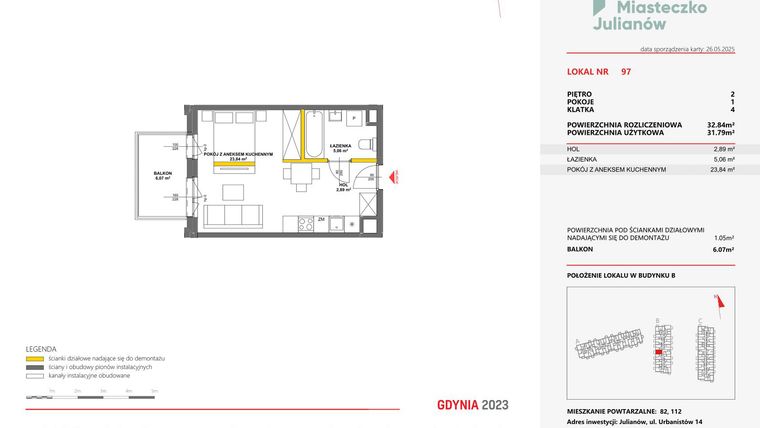 Rzut - Mieszkanie na sprzedaż 1 pokój o powierzchni 32,84 m² - numer 97 w Miasteczko Julianów