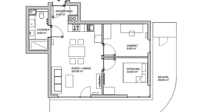 Rzut - Mieszkanie na sprzedaż 3 pokoje o powierzchni 50,7 m² - numer M4 w Zielona Marina - Apartamenty inwestycyjne