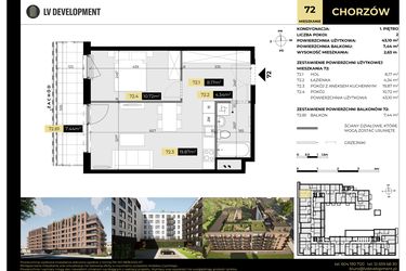 Rzut - Mieszkanie na sprzedaż 2 pokoje o powierzchni 43,1 m² - numer M/72 w Tarasy Śląskie