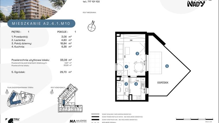 Rzut - Mieszkanie na sprzedaż 1 pokój o powierzchni 33,06 m² - numer A2.4.1.M10 w Nowe Promenady