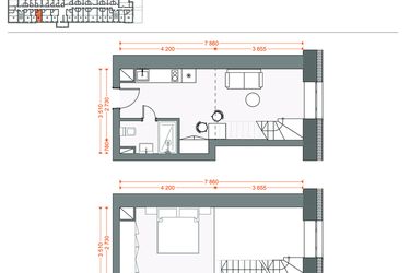 Rzut - Mieszkanie na sprzedaż 2 pokoje o powierzchni 38,07 m² - numer 88 w Legionów 102
