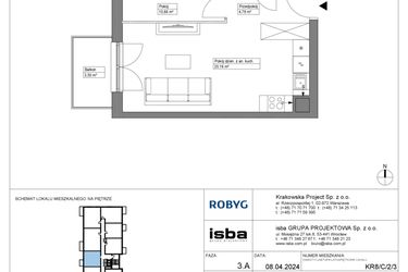 Rzut - Mieszkanie na sprzedaż 2 pokoje o powierzchni 40,56 m² - numer KR8/C/2/3 w Apartamenty Krakowska etap VIII