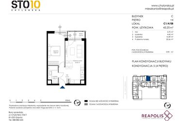 Rzut - Mieszkanie na sprzedaż 2 pokoje o powierzchni 43,2 m² - numer C1/4/08 w Chylońska STO10 etap III