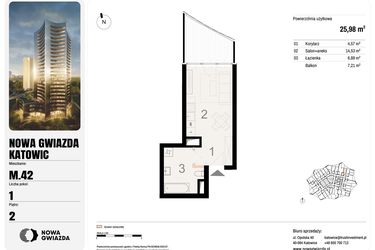 Rzut - Mieszkanie na sprzedaż 1 pokój o powierzchni 25,98 m² - numer M.42 w Nowa Gwiazda