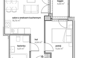 Rzut - Mieszkanie na sprzedaż 2 pokoje o powierzchni 39,67 m² - numer A.02.029 w Unii Lubelskiej Vita
