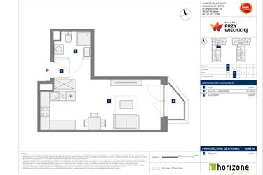Rzut - Mieszkanie na sprzedaż 1 pokój o powierzchni 30,44 m² - numer B-11 w Osiedle przy Wielickiej etap 1.2