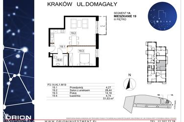 Rzut - Mieszkanie na sprzedaż 2 pokoje o powierzchni 51,63 m² - numer 39/19 w Zodiak
