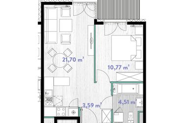Rzut - Mieszkanie na sprzedaż 2 pokoje o powierzchni 40,54 m² - numer A.01.12 w Do Wilgi