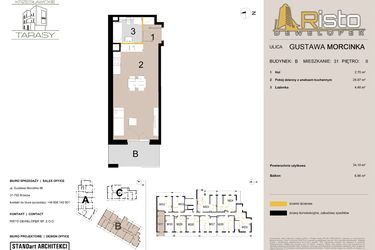 Rzut - Mieszkanie na sprzedaż 1 pokój o powierzchni 34,1 m² - numer B31 w Krzesławickie Tarasy