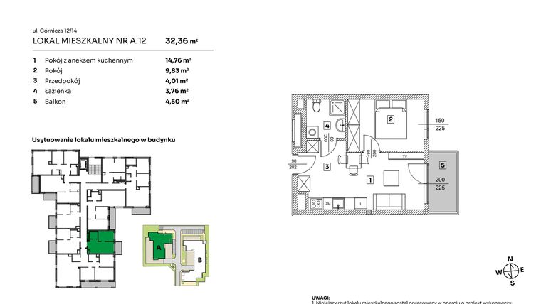 Rzut - Mieszkanie na sprzedaż 2 pokoje o powierzchni 32,36 m² - numer A.12 w Parkove Love