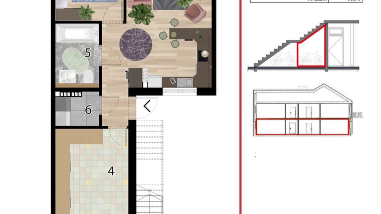 Rzut - Mieszkanie na sprzedaż 3 pokoje o powierzchni 69,79 m² - numer D1D-IV w Osiedle Przyjazne Quart - etap IV